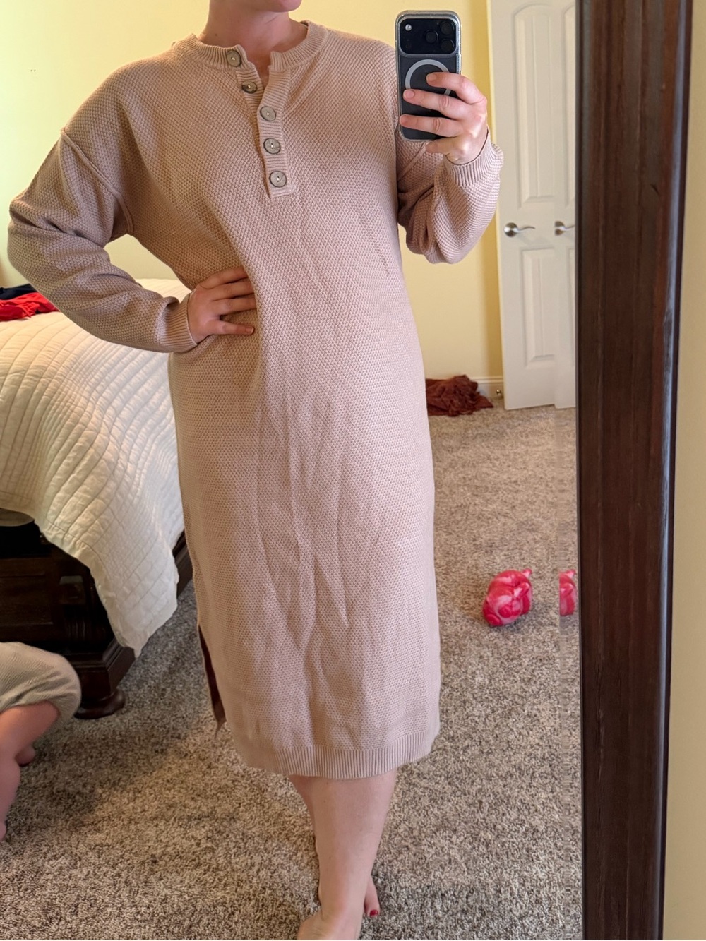Bluivy Sand Knit Henley Midi Dress